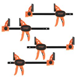 JORGENSEN Einhandzwingen 4 Stück, Profi Schraubzwingen Set 2 in 1 kombinierbar zum Spannen Dehnen, Spannweite 150/420mm, Spannkraft 68kg für stabiles Fixieren von Holz Möbel mit einer Hand 4 Klemmen