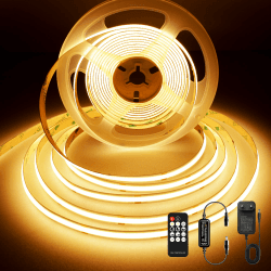 BERIXDEEP COB LED Streifen Warmweiß, LED Strip 5m 24V mit Netzteil und Fernbedienung, 2700K, CRI 92+, 8mm, LED Band für Schlafzimmer, Wohnzimmer, Unterbau, TV, Küche, DIY 2700k 5M