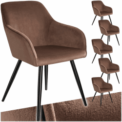 tectake 6er Set moderner Esszimmer Stuhl, Sitzfläche aus Samt, Armlehnstuhl, Sessel Wohnzimmer, gepolsterter Office Chair mit schwarzen Metallbeinen, Schminktisch Stuhl - braun/schwarz 6er Set Braun Schwarz