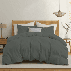 Dreamzie Bettwäsche 155x220 Baumwolle - Dunkelgrau - Bettbezug 155x220 und 2X Kissenbezug 80x80 cm - Oeko-Tex Zertifiziert - Bettwäsche-Sets 3teilig 155x220cm + 2 x Kissenbezuge 80x80cm Dunkelgrau