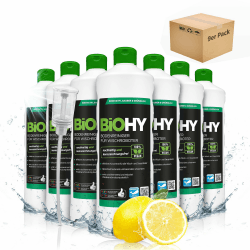 BiOHY Bodenreiniger für Wischroboter (9 x 1 Liter) + Dosierer | Reinigungsmittel Konzentrat für alle Wisch & Saugroboter mit Nass-Funktion | Schaumarm & Streifenfrei | Für alle Böden Frisch 1 l (9er Pack)