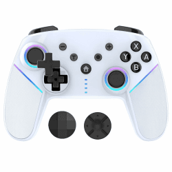 Switch Controller für Nintendo Switch Spiele, MACRO & Turbo Programmierfunktion, Motor Vibration, RGB Licht, Wireless Gamepad Joypad mit Gyro Achse Kompatibel mit Switch/Switch Pro/Lite/PC - Weiß