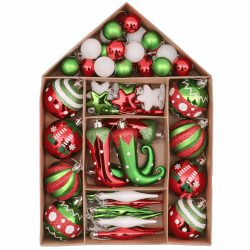 Victor's Workshop Weihnachtskugeln 70tlg. Kunststoff Christbaumkugeln Weihnachtsdeko Weihnachtsbaum Dekoration Set Plastik Weihnachten Deko mit Anhänger Elfen Thema Rot Grün Weiß