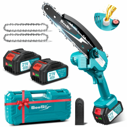 8 Zoll Mini Kettensäge mit Akku 8000mAh, Seesii Mini Kettensäge Elektro mit Automatischer Öler und 2 Akku 4000mAh, Handkettensäge Akku für Gartenscheren Astschere Holzschneidenz, CH820+ 8 Pouces
