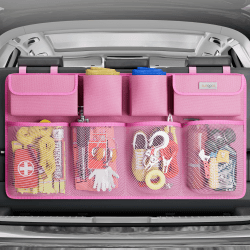 SURDOCA 3rd Gen Kofferraum Organizer, Auto Aufbewahrung mit 8 Große Taschen, Stärker Autobox Kofferraum Klettverschluss, Universal Kofferraumtasche Autotasche Rosa L-90x46 cm