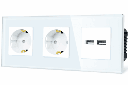 TAWOIA Schuko Wandsteckdose,2 Fach mit Doppelter USB 5V x 3,1A (Max 15W), Kristallglas Rahmen Unterputzdose,Steckdose für,16 A,Steckdose mit USB Weiß,86 * 228 mm Weiß 2 Fach + 3.1A USB