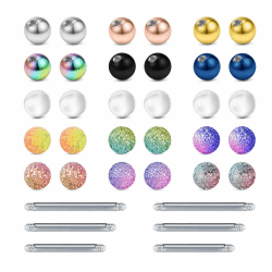 LAURITAMI 30stk Zungenpiercing Ersatz Piercing Kugeln 5mm Chirurgenstahl & Acryl 14G Bälle Nippel Barbell Piercing Körperschmuck 30stk Bunt