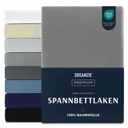 Dreamzie Premium Spannbettlaken 180x200 cm, Spannbetttuch für Dicke Matratzen bis zu 27 cm, Bettlaken 100% Jersey Baumwolle, 150 g/m², Oeko-TEX Zertifiziert - Anthrazit 180 x 200 cm Anthrazit