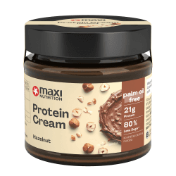MaxiNutrition Protein Cream Haselnuss-Nougat 200g im Glas, Schokoladenaufstrich mit 21% Protein- und 24% Haselnussanteil, mit nur 7,7 Gramm Zucker (80% weniger als herkömmliche Streichcremes) Nuss-Nougat 200 g