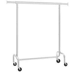 SONGMICS Kleiderständer auf Rollen, Garderobenständer, hochbelastbar, ausziehbare Kleiderstange, bis 130 kg belastbar, zum Aufhängen von Kleidung, aus Metall, verchromt, silbern HSR11S