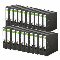 Original DINOR Ordner-Wolkenmarmor-Recycling - Made in Germany. 20er Pack 8 cm breit DIN A4 schwarz Aktenordner Briefordner Büroordner Pappordner Schlitzordner Grüner Balken Blauer Engel Breit 20er Pack