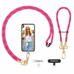 MoKo Handykette Universal, Verstellbar Schlüsselband mit Handschlaufe, Handyband Handy Lanyard zum Umhängen, Umhänge-Handyband × 1, Handschlaufe x 1, Lanyard-Patch × 2, Rosarot Rosenrot