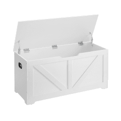 VASAGLE Schuhbank, Sitzbank mit Stauraum, Sitztruhe, 2 Sicherheitsscharniere, Aufbewahrungsschrank, Landhausstil, 40 x 100 x 46 cm, für Flur, Schlafzimmer, Wohnzimmer, wolkenweiß LSB060T14 100B cm Wolkenweiß