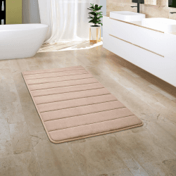 Paco Home Badezimmerteppich Badematte Badteppich Badvorleger Duschvorleger Waschbar Flauschig Memory Foam 3D Effekt, Grösse:65x120 cm, Farbe:Beige 3 65x120 cm Beige 3
