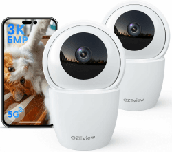 CZEview 3K 5MP Überwachungskamera Innen, 2,4/5Ghz Dual-Band WLAN Kamera Überwachung Innen, Hundekamera mit APP, 360° Kamera Indoor, Zwei-Wege-Audio, Nachtsicht, AI Bewegungserkennung, 2PC Weiß 2pc