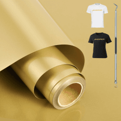 HAUSPROFI Plotterfolie Textil 30.5cm x 400cm, Plotter Bügelfolie für Silhouette Cameo - PU Flexfolie Plotter für DIY T-Shirt/Anderen Stoffe - Mit Häkelnadel - Gold Gold 400CM