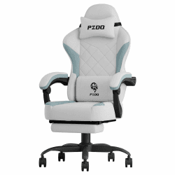 PZDO Bürostuhl ergonomisch, Schreibtischstuhl mit Fußstütze und Technischer Stoff, Ergonomischer Bürostuhl mit Lendenwirbelstütze, Gaming Stuhl Sessel, Office Chair, 150kg, Erwachsene, Grau