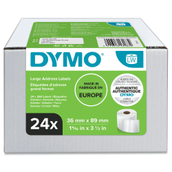 DYMO Original LabelWriter Adressetiketten (Groß) | 36 mm x 89 mm | 24 Rollen mit je 260 leicht ablösbaren Etiketten (6.240 Etiketten) | selbstklebende Etiketten | für LabelWriter-Beschriftungsgerät 24 Rollen Gro?e Adressetiketten (36 x 89mm) Schwarz auf W