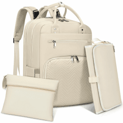 RAINSMORE Wickelrucksack Baby Wickeltasche Rucksack mit Wickelunterlage Unterwegs Groß Diaper Bag Multifunktions Baby Taschen für Mama und Papa Aprikose