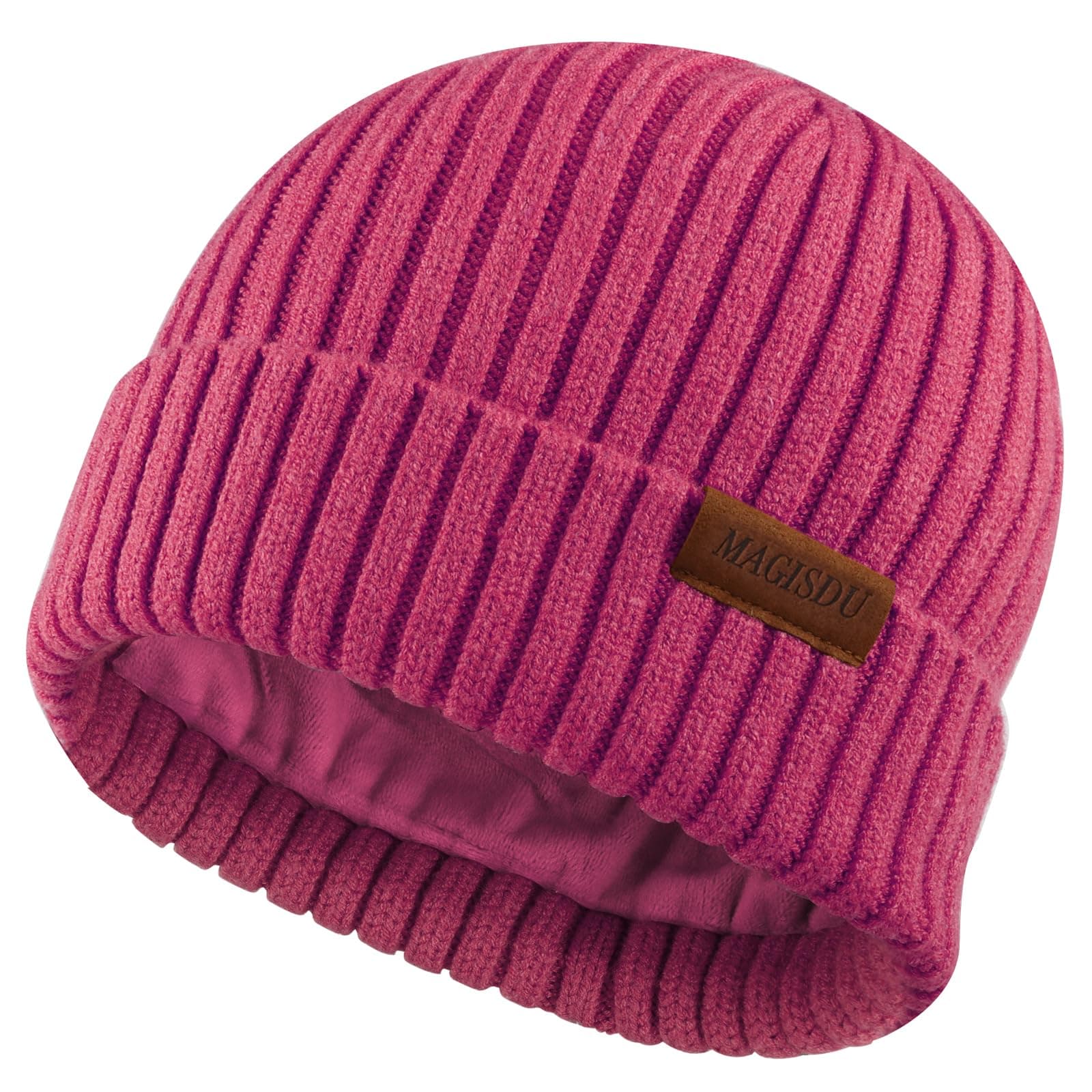 MAGISDU Baby Wintermütze Kinder Merino Mütze Jungen&Mädchen Wollmütze Strickmütze Winter Beanie Thermo Fleece Lined M KirscheRosa