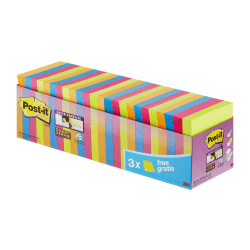 Post-it Super Sticky Notes, Packung mit 24 Blöcken, 90 Blatt pro Block, 76 mm x 76 mm, Farben: Grün, Pink, Blau, Orange - Extra-stark klebende Notizzettel für Notizen, To-Do-Listen und Erinnerungen Multifarben Standard Single