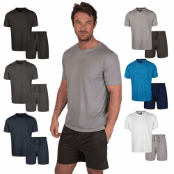 Light & Shade LSSET032 Herren Pyjama-Set mit Rundhalsausschnitt-Oberteil und kurzer Hose Hellgrau Meliert/Anthrazit XXL