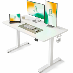 FEZIBO Schreibtisch Höhenverstellbar Elektrisch, 120 x 60 cm Computer Stehschreibtisch mit Memory-Steuerung und Anti-Kollisions Technologie, Mobiler Steh-Sitz-Schreibtisch Ergonomic Weiß Oberfläche 120 x 60 cm Weiß