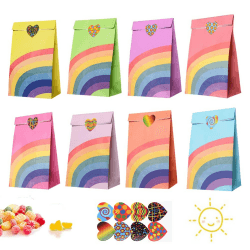 Gintan Regenbogen Geschenktüten,40 Stück Partytüten Papiertüten Geschenktüten mit 40 Herzförmigen Aufkleber Candy Tüten Süssigkeiten Beutel für Hochzeit Kindergeburtstag kekstüten weihnachten Rainbow color