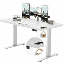 TRIUMPHKEY 140x70 cm Große Schreibtisch Höhenverstellbar mit USB Ladeanschluss, 3 Memory-Steuerung Höhenverstellbarer Schreibtisch mit Anti-Kollisions-System Stehpult Computertisch Gestell Weiß 140 x 70 cm Weiß+weiß