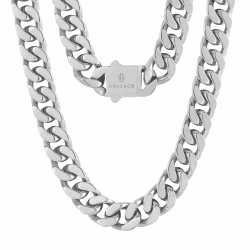 KRKC&CO Panzerkette Herren 8/12/14mm, 18K Gold/Weißgold plattiert Cuban Link Chain, Edelstahl Panzerkette Gold Kubanische Gliederkette, Silberkette Hip Hop Kette für Männer Jungen Größe 46-66cm 55.9 Zentimeter Flach-14mm-Silbrig