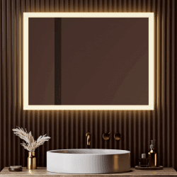 EMKE® Badspiegel mit Beleuchtung 70x50cm Badezimmerspiegel 3000K Warmweiß Wandschalter Vertikal/Horizontal Montage IP44 Explosionsschutz Spiegel mit Beleuchtung Energiesparend 70 x 50 cm