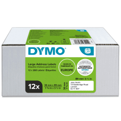 DYMO Original LabelWriter Adressetiketten (groß) - 36 mm x 89 mm - 12 Rollen mit je 130 leicht ablösbaren Etiketten (1.560 Etiketten) - selbstklebende Etiketten - für LabelWriter-Beschriftungsgerät 12 Rollen Gro?e Adressetiketten (36 x 89mm) Schwarz auf W