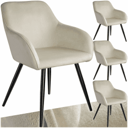 tectake® 4er Set moderner Esszimmer Stuhl, Sitzfläche aus Samt, Armlehnstuhl, Sessel Wohnzimmer, gepolsterter Office Chair mit schwarzen Metallbeinen, Schminktisch Stuhl - Creme/schwarz 4er Set Creme Schwarz