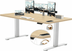 TRIUMPHKEY Höhenverstellbarer Schreibtisch 160x80 mit USB Ladeanschluss, 3 Memory-Steuerung Schreibtisch Höhenverstellbar groß Anti-Kollision-System Computertisch Stehpult Höhenverstellbarer Tisch 160 x 80 cm Ahorn+weiß