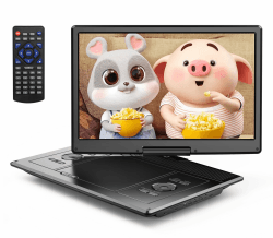 YOTON 16,9" Tragbarer DVD-Player mit 14,1" HD-Drehbildschirm, ideal fürs Auto, 4-6 Stunden Akkulaufzeit, intelligente Speicherwiedergabe, USB/SD-Karten-Unterstützung [Kein Blu-ray-Support] Schwarz