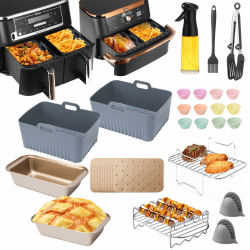 Airfryer Zubehör, Heißluftfritteuse Zubehör für Ninja AF400EU, AF451EU, AF500EU, 9-10.4L XXL Heissluftfritteuse, Einschließlich Silikonform, ölspray, Grillrost,Backform Silikon, Backpapier,etc. 24 PCS SET