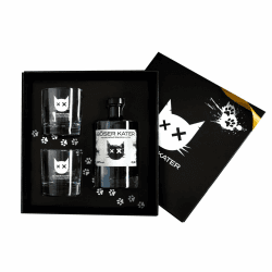 Böser Kater Black Gin Geschenkset mit 2 Gläsern | Das Original | Das perfekte Blackberry Gin Geschenk in hochwertiger Box | Schwarz Violetter Cocktail 0,5l 40% Vol. Blackberry Gin Geschenkset mit 2 Gläsern