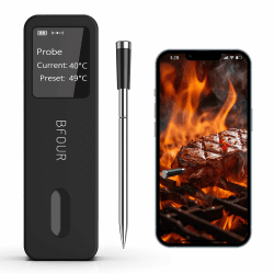 BFOUR BF-30 PRO Fleischthermometer Kabelloses,LCD-Display Bluetooth Grillthermometer,Reichweite app Verbindung,100% wasserdicht,Innen & Außen,für Grill, Ofen, Räuchern, Braten, Luft Braten BF-30 Schwarz