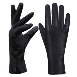 MGGMOKAY Damen Lederhandschuhe Kaschmir gefüttert M Schwarz