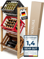 MANUMA® Das Original Getränkekistenregal Holz - Besonders Stabil und Platzsparend - Getränkeregal - Getränkekistenregal 3 Kisten - Kistenregal - Lagerregal für Getränke - Bierkisten Regal Für 3 Kisten