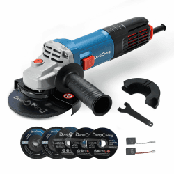 DongCheng Winkelschleifer 1100W, 125mm, Leerlaufdrehzahl:11.800min-1, Schnellverschlussabdeckung, Zusatzhandgriff ，mit 2 Schleifscheiben, 2 Fächerschleifscheiben, 2 Trennscheiben 1100W Winkelschleifer