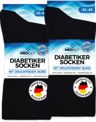 MEDOLY Diabetikersocken (6 Paar) ohne Gummibund, mit 97% Baumwolle, für Damen & Herren - Socken ohne störende Naht, Diabetiker Socken ohne Bund 39-42 6x Schwarz