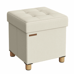 SONGMICS Sitzhocker mit Stauraum, kleine klappbare Sitzbank, 38 x 38 cm Fußbank, Aufbewahrungsbox, bis 300 kg belastbar, für Wohnzimmer Schlafzimmer Schlafsaal, cremeweiß LSF014W11 Cremeweiß 38T x 38B x 40H cm