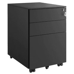 SONGMICS Rollcontainer, unter Schreibtisch, mit 3 Schublade, vormontiert, abschließbarer Büroschrank mit Hängeregistratur, für Akten, Dokumente, Schreibwaren, 52 x 39 x 60 cm, schwarz OFC60BK 52T x 39B cm Schwarz
