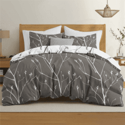 Dreamzie Bettwäsche Set 200x200 cm mit 2 Kissenbezügen 80x80 cm - Muster Zweige Grau - Bettwäsche 200x200 Erwachsene aus 100% Mikrofaser - Zertifiziert ohne Chemikalien (Oeko TEX) 200x200cm + 2 x Kissenbezüge 80x80cm Abstraktes Grau