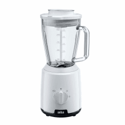 Braun PowerBlend 1 JB1050WH - Standmixer mit 1,5 l Glas-Mixaufsatz, Küchenhelfer zum Zerkleinern, Pürieren & Mixen, Ice-Crush-Funktion, 2 Geschwindigkeiten, 600 Watt, Weiß Weiß Glas-Mixaufsatz