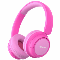 iClever Bluetooth kopfhörer Kinder, 60 Std Akku, 74/85 dBA Lautstärkebegrenzung, Stereo-Sound, Typ-C, Bluetooth5.4, Kabellos Kinderkopfhörer Over Ear mit Mikrofon für Tablet/Reisen Rosa