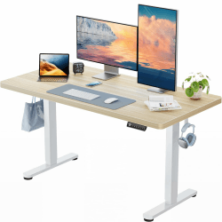 HUANUO Höhenverstellbarer Schreibtisch 120x80cm,25MM Ganze Tischplatte mit Bürstenloser Motor,Ergonomischer Schreibtisch Höhenverstellbar,Einfache Montage Elektrischer Stehschreibtisch für Homeoffice 120*80cm Natur+weiß