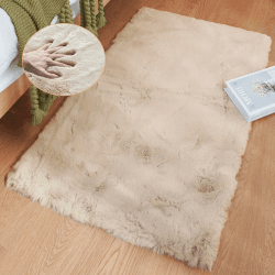 ORINOVA Teppich Schlafzimmer Beige Waschbar Flauschig 60x90 cm Fellteppich Kunstfell Wohnzimmer Kinderzimmer Kurzflor Teppich Weich Klein Deko Rechteckig 60 x 90 cm Beige