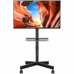 BONTEC TV Ständer Rollbar für 23-60 Zoll Plasma/LCD/LED Fernseher, Tragbarer mit Laptopablage, Höhenverstellbarer Rollbarer TV Ständer Fernsehstand bis 25kg, max. VESA 400x400mm Schwarz
